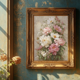 Pretty Vintage Pink and White Peony Bouquet Art Poster