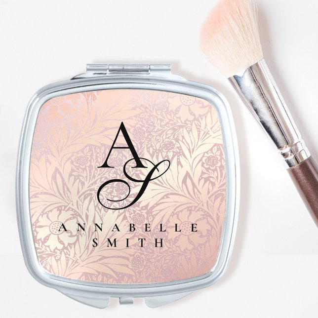 Pretty Vintage Pink Botanical Personalized  Compact Mirror (Creator Uploaded)