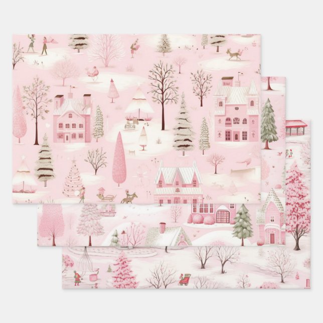 Pretty Vintage Pink Christmas  Wrapping Paper Sheets (Set)