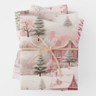 Pretty Vintage Pink Christmas Wrapping Paper Sheets