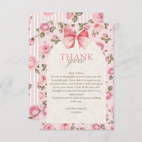 Pretty Vintage Pink Flowers Bridal Shower  Thank You Card