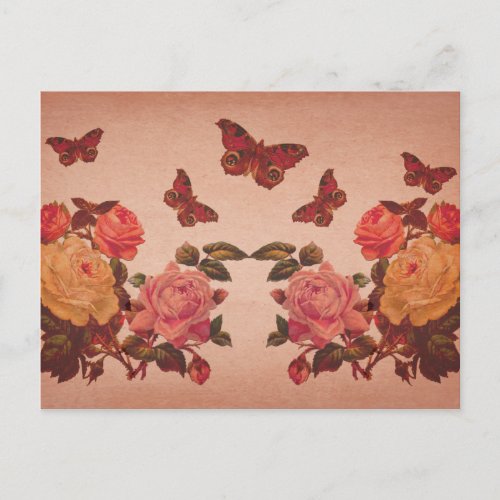 Pretty Vintage Pink Roses and Butterflies Collage Postcard