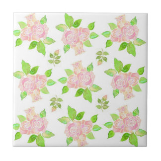 Pretty Vintage Pink Roses and Rosebuds Pattern Tile