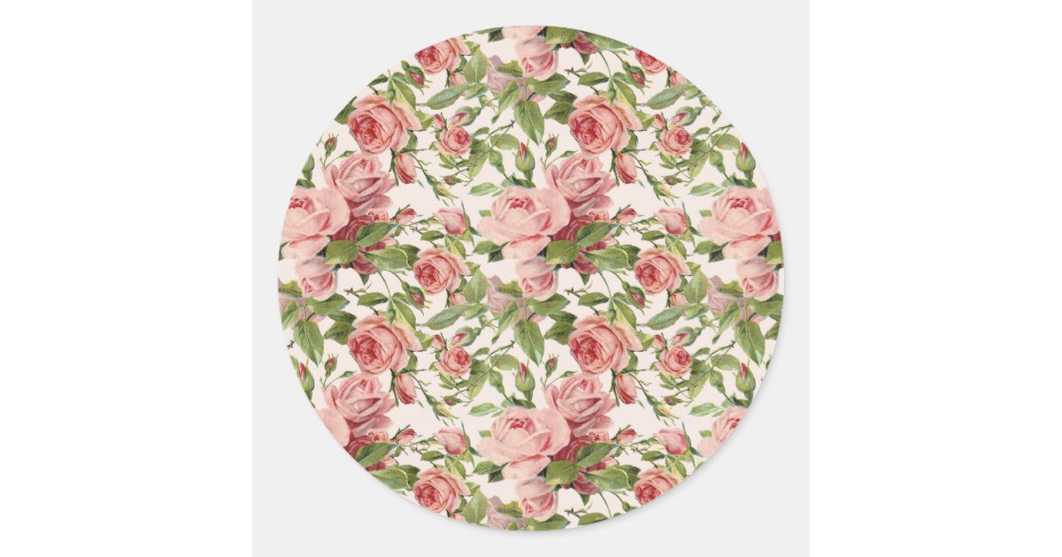 Pretty Vintage Pink Roses Classic Round Sticker | Zazzle
