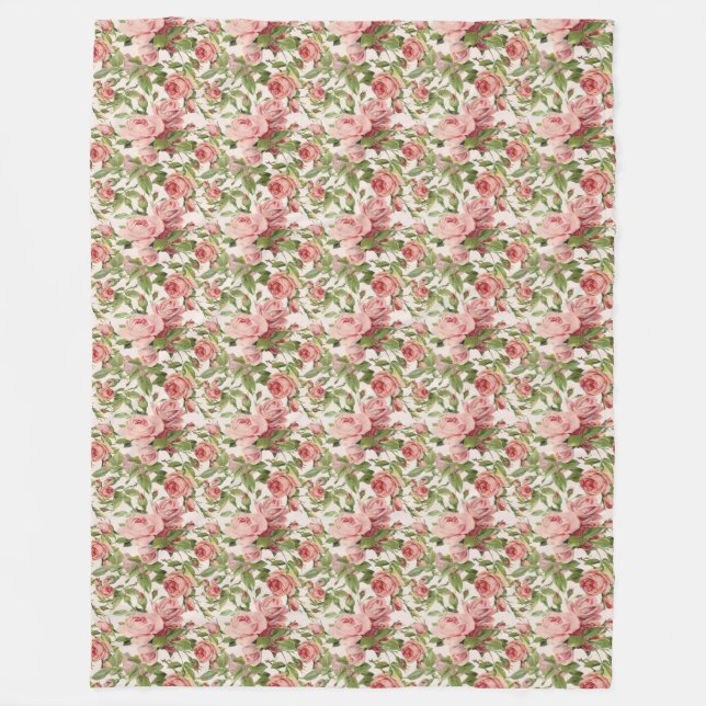 Pretty Vintage Pink Roses Fleece Blanket (Front)