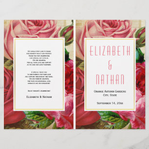 Pretty vintage pink roses folded wedding program