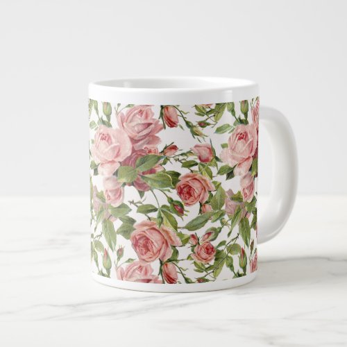 Pretty Vintage Pink Roses Giant Coffee Mug