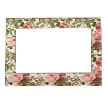 Pretty Vintage Pink Roses Magnetic Photo Frame by peacefuldreams at Zazzle