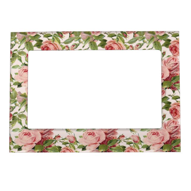 Pretty Vintage Pink Roses Magnetic Photo Frame (Front)