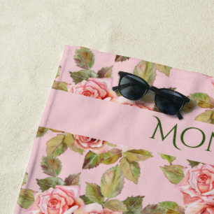 Pretty Vintage Pink Roses Personalized Beach Tow Beach Towel