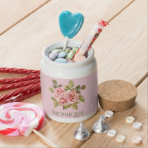 Pretty Vintage Pink Roses Personalized  Candy Jar