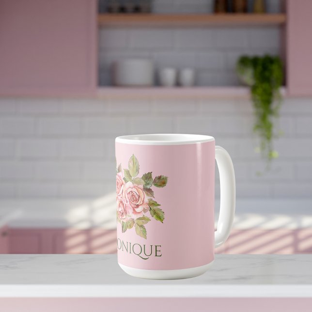 Pretty Vintage Pink Roses Personalized   Coffee Mug (Creator Uploaded)