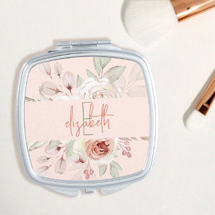 Pretty Vintage Pink Roses Personalized Compact Mirror