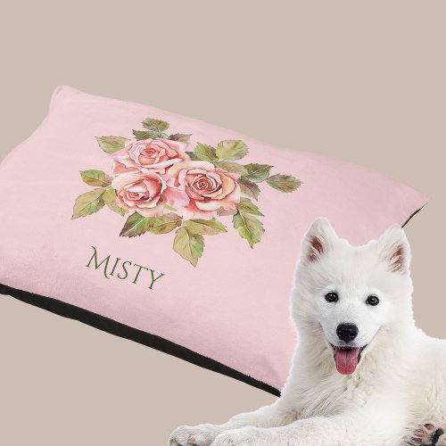 Pretty Vintage Pink Roses Personalized  Pet Bed