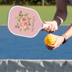Pretty Vintage Pink Roses Personalized Pickleball Paddle