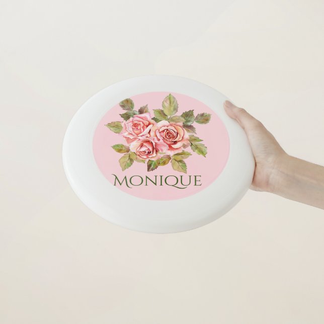 Pretty Vintage Pink Roses Personalized Wham-O Frisbee (In Hand)