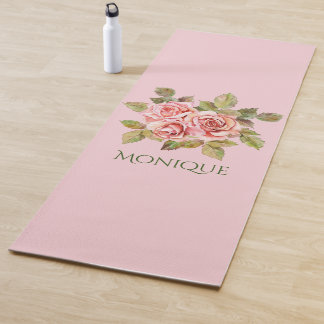 Pretty Vintage Pink Roses Personalized Yoga Mat