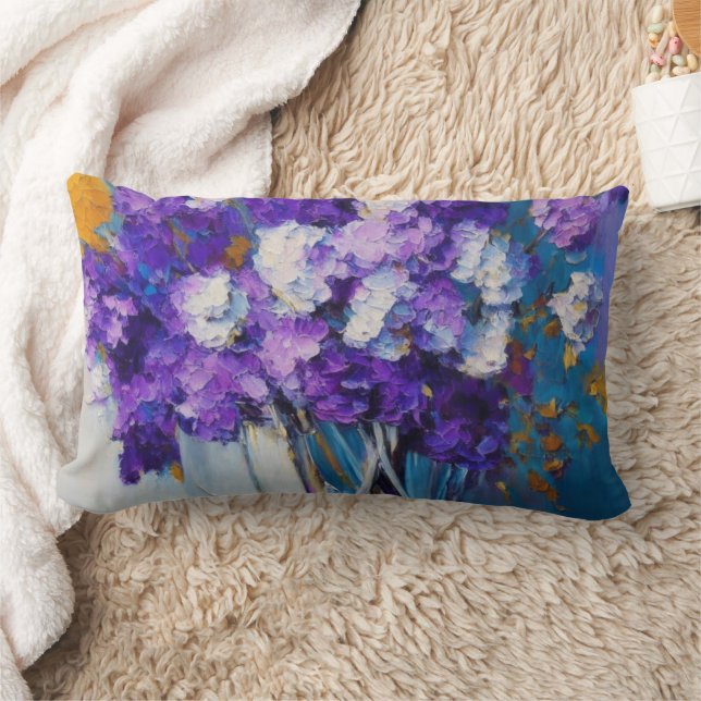 Pretty Vintage Purple Flowers Lumbar Pillow (Blanket)