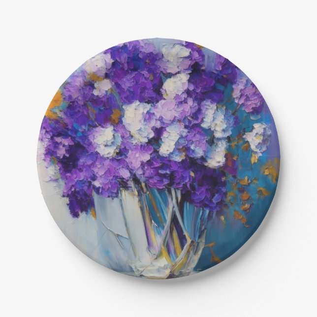 Pretty Vintage Purple Flowers Paper Plates (Front)