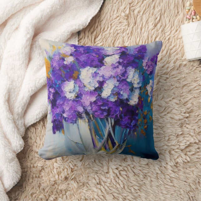 Pretty Vintage Purple Flowers Throw Pillow (Blanket)