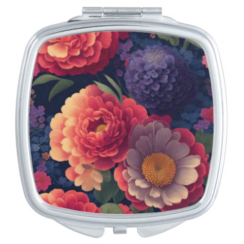 Pretty vintage red Orange purple mum peony floral  Compact Mirror