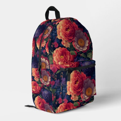 Pretty vintage red Orange purple mum peony floral  Printed Backpack