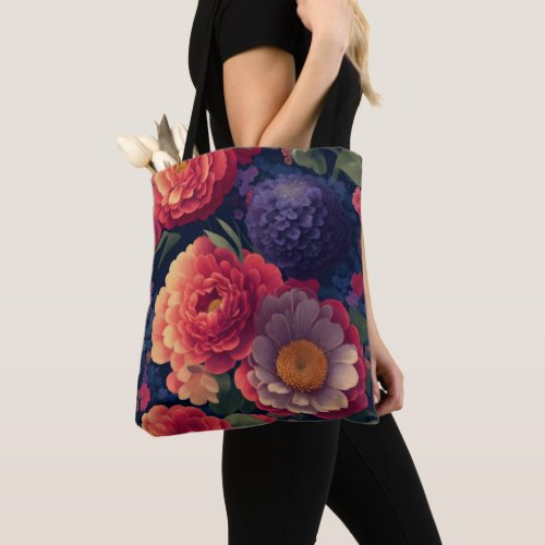 Pretty vintage red Orange purple mum peony floral  Tote Bag