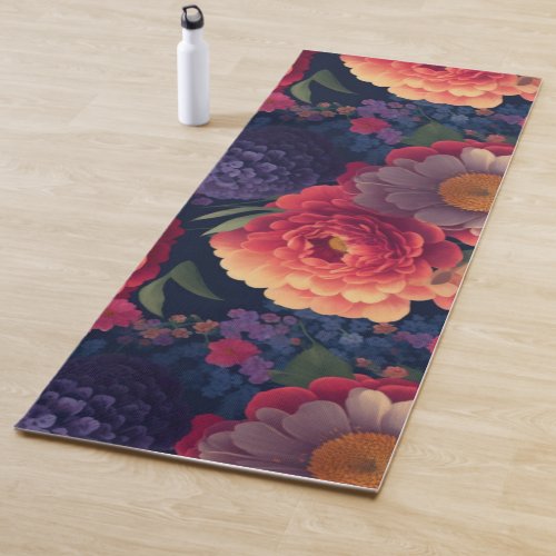 Pretty vintage red Orange purple mum peony floral  Yoga Mat