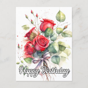 Pretty Vintage Red Roses Postcard