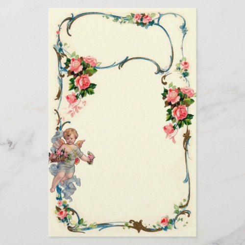 Pretty Vintage Rose  Cherub Border Decoration Stationery