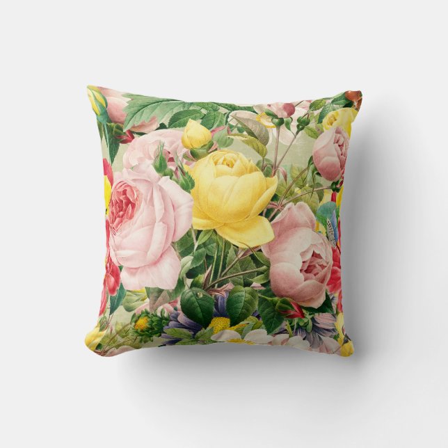Pretty Vintage Rose Floral Medley Throw Pillow (Front)