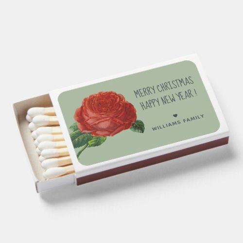 Pretty Vintage Rose Merry Christmas Happy New Year Matchboxes
