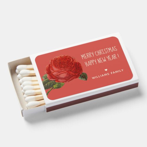 Pretty Vintage Rose Merry Christmas Happy New Year Matchboxes