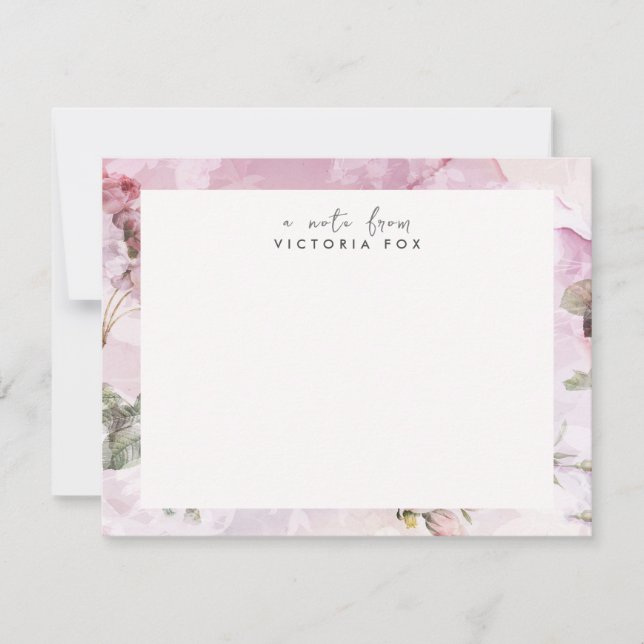 Pretty Vintage Roses Personalized Stationery Note Card (Front)