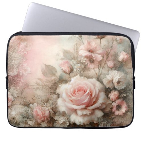 Pretty Vintage Shabby Chic Pastel Pink Rose Laptop Sleeve