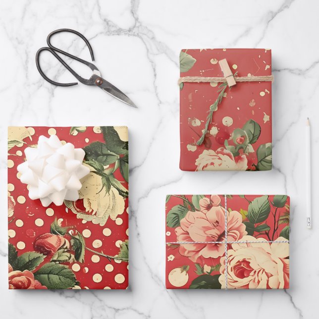 Pretty Vintage Shabby Chic Valentines  Wrapping Paper Sheets (Front)