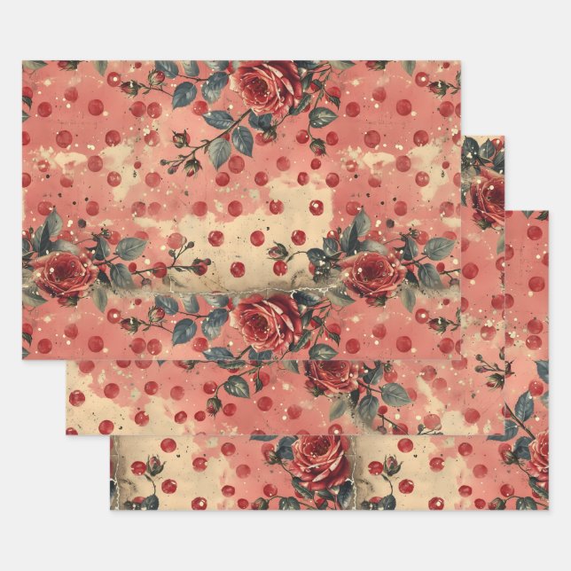 Pretty Vintage Shabby Chic Valentines  Wrapping Paper Sheets (Set)