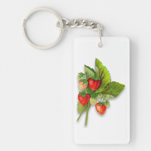 Pretty Vintage Strawberries Message on Back Keychain