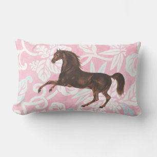 Pretty Vintage Style Horse and Floral Lumbar Pillow