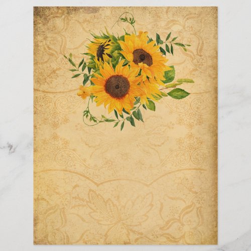 Pretty Vintage Style Sunflower Scrapbook Paper