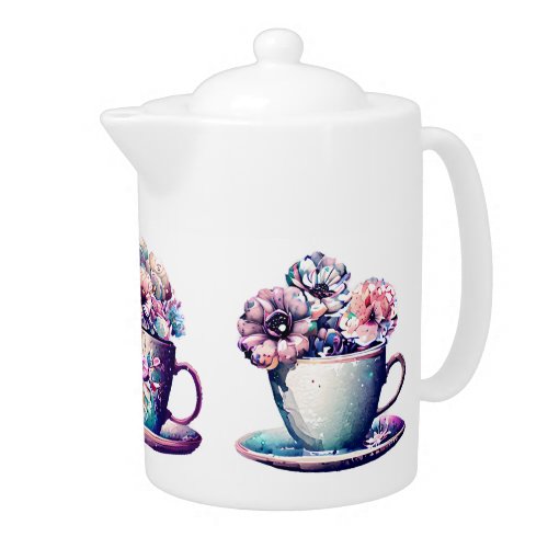 Pretty Vintage Tea Cup and Flowers Teapot
