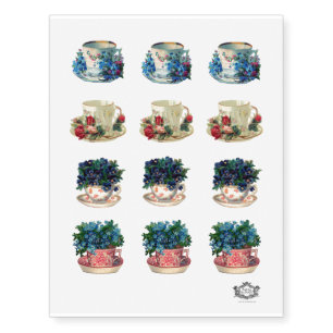 Pretty vintage tea cups with flowers temporary tattoos
