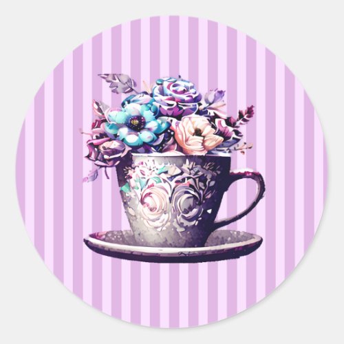 Pretty Vintage Teacup with Flowers  Classic Round Sticker