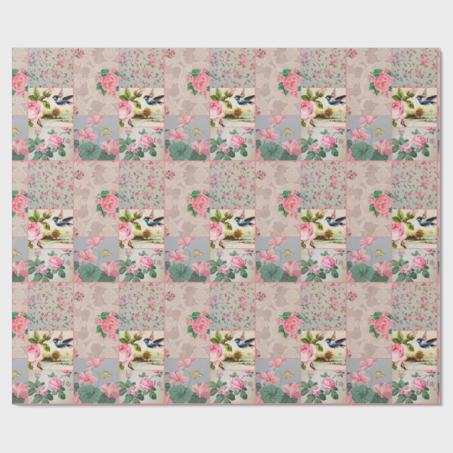 Pretty vintage wallpaper pink wrapping paper (Flat)