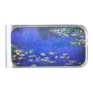 Pretty Vintage Water Lilies by Claude Monet Silver Finish Money Clip