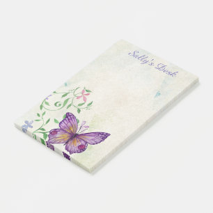 Pretty Vintage Watercolor Butterfly Personalized Post-it Notes