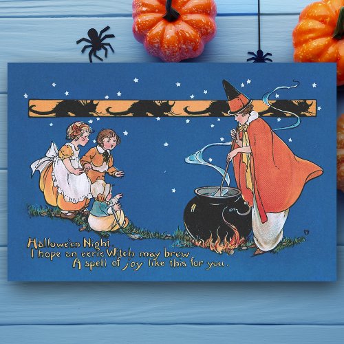 Pretty Vintage Witch with Cauldron and Children Tissue Paper