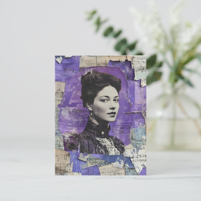 Pretty Vintage Woman Purple Collage Sheet Music  Postcard (Standing Front)