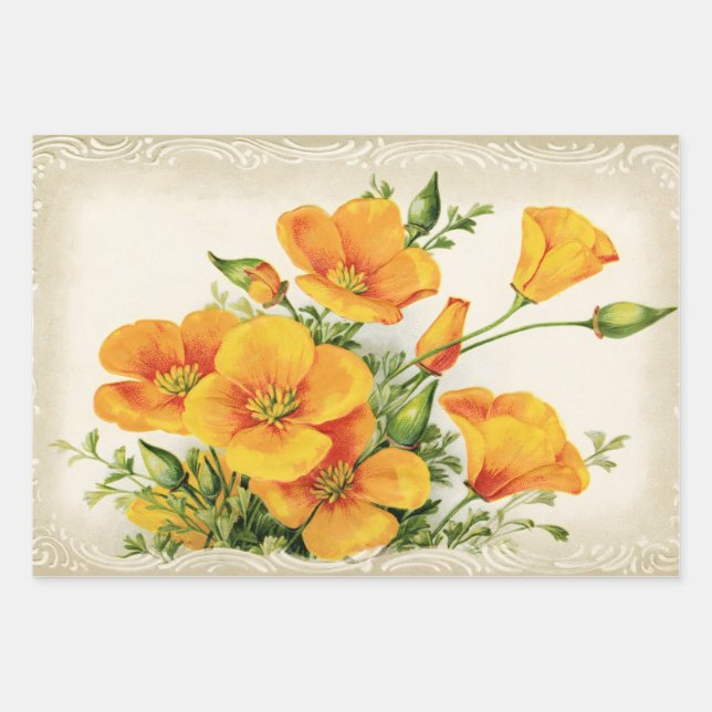 Pretty Vintage Yellow Flowers  Wrapping Paper Sheets (Front)