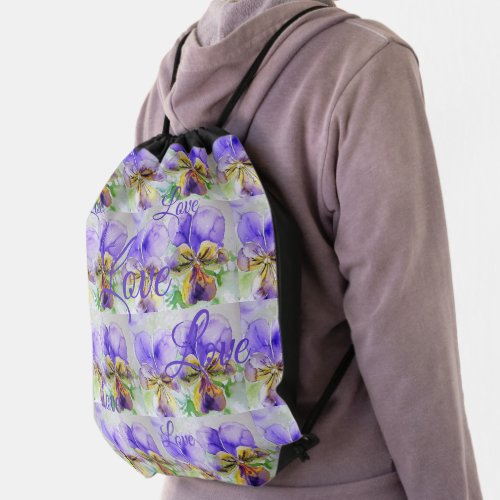Pretty Viola Flower Floral Purple Pattern Love Drawstring Bag